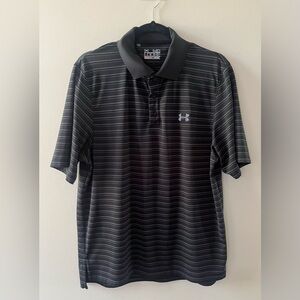 Men's Under Armour Striped Polo Heat Gear Medium Great Condition Black Grey